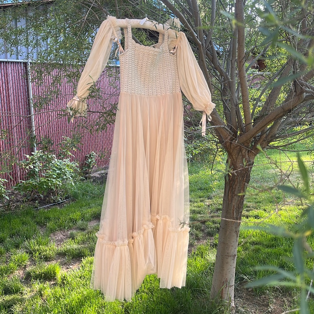 Girls 12 Boho Ethereal Cream Dress Tulle And Knit